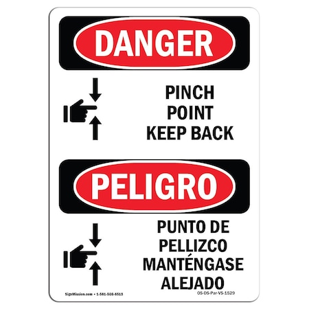 OSHA Danger Sign, Pinch Point Keep Back Bilingual, 5in X 3.5in Decal